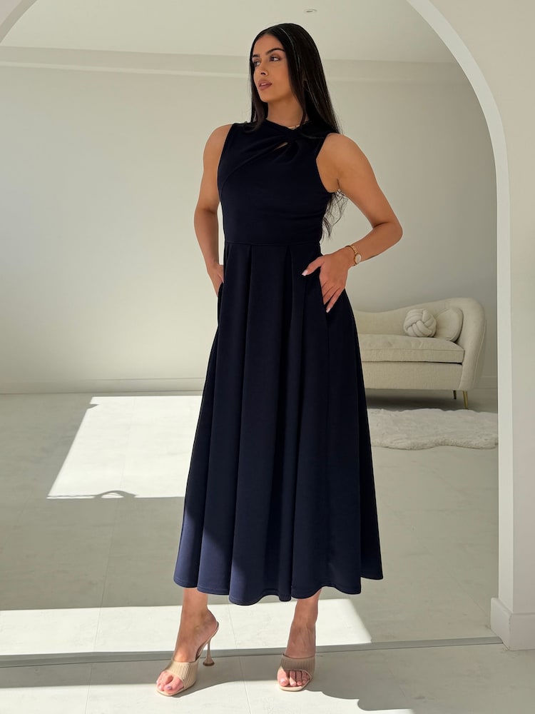 Girl In Mind Blue Anastasia Knot Detail Midi Dress - Image 1 of 6 Girl In Mind Blue Anastasia Knot Detail Midi Dress - Image 1 of 6