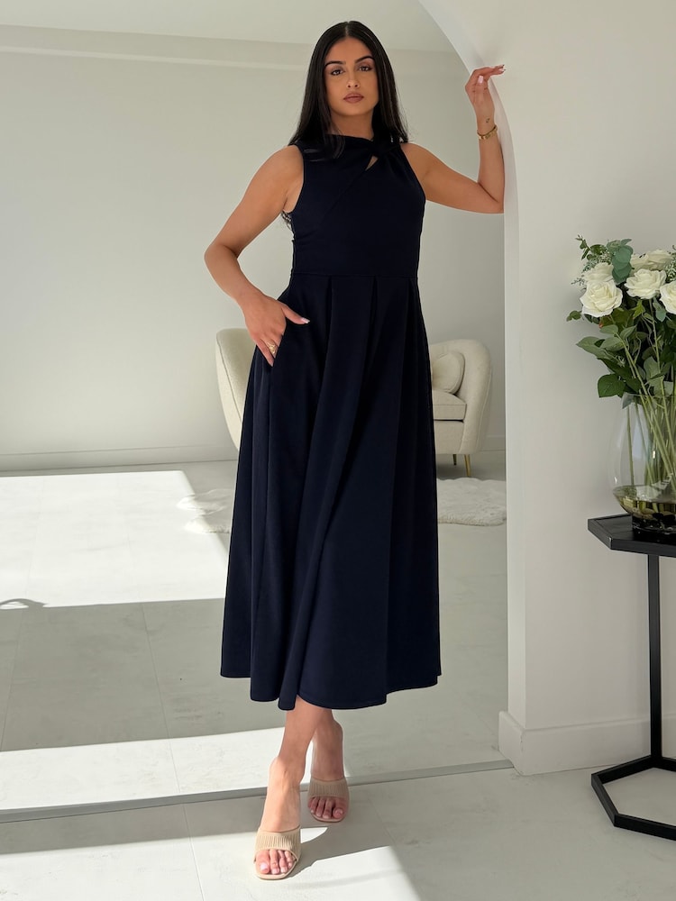 Girl In Mind Blue Anastasia Knot Detail Midi Dress - Image 2 of 6 Girl In Mind Blue Anastasia Knot Detail Midi Dress - Image 2 of 6