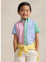 Polo Ralph Lauren Boys Blue Gingham Oxford Short Sleeve Fun Shirt - Image 1 of 4