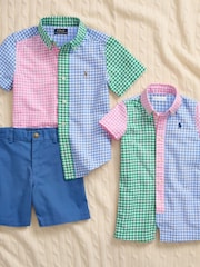 Polo Ralph Lauren Boys Blue Gingham Oxford Short Sleeve Fun Shirt - Image 4 of 4