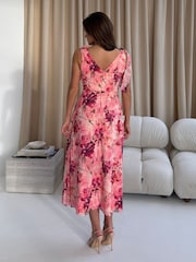 Girl In Mind Pink Beverly Floral Tie Shoulder Midi Dress - Image 2 of 5