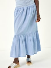 Roman Blue Shirred Tiered A-Line Skirt - Image 1 of 5