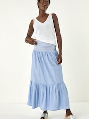 Roman Blue Shirred Tiered A-Line Skirt - Image 3 of 5