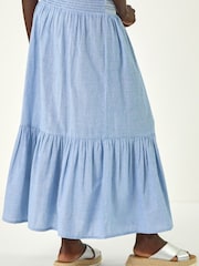 Roman Blue Shirred Tiered A-Line Skirt - Image 4 of 5