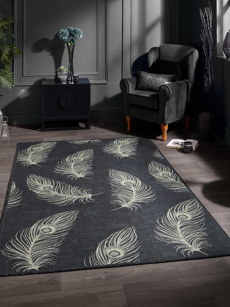 Laurence Llewelyn-Bowen Black/Gold Dandy Washable Flat Weave Rug - Image 1 of 6