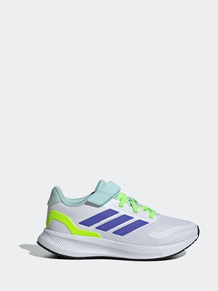 adidas White/Blue Kids Runfalcon 5 Trainers - Image 1 of 9
