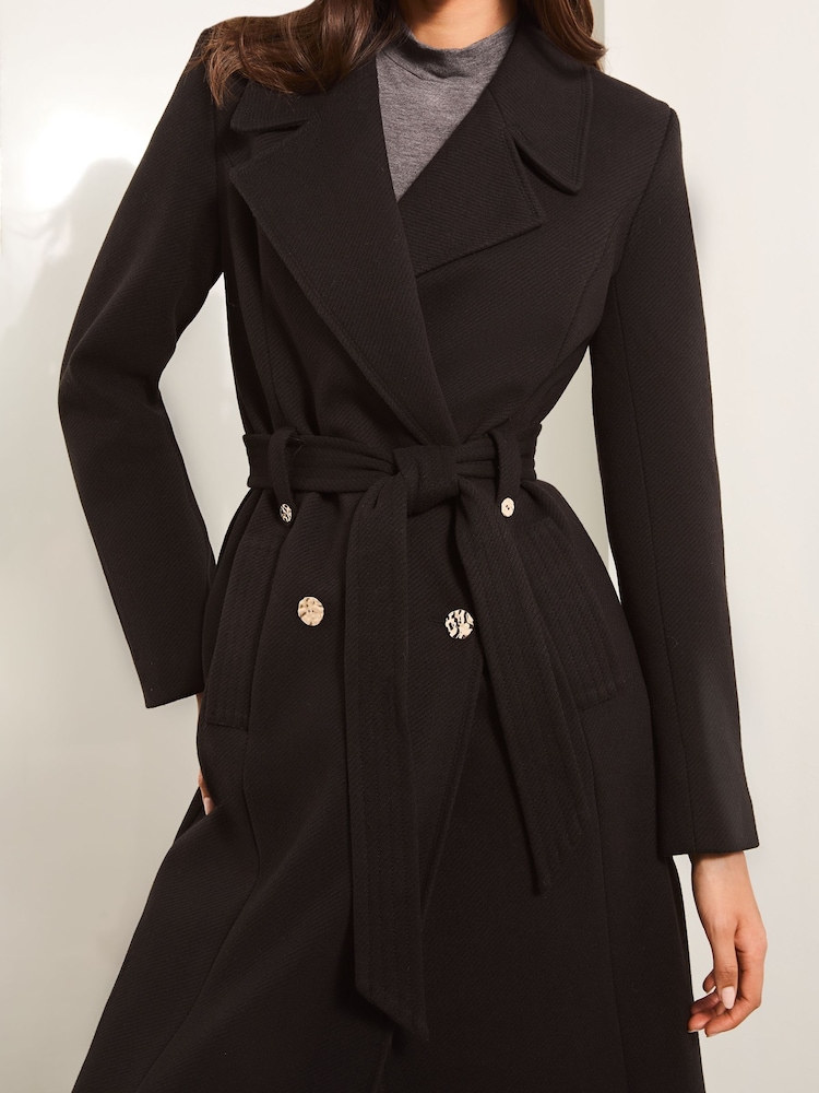 Lipsy Black Double Breasted Long Line Belted Coat - Image 2 of 4