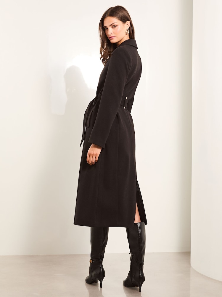 Lipsy Black Double Breasted Long Line Belted Coat - Image 4 of 4