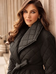 Lipsy Black Shower Resistant Quilted Wrap Padded Coat - Image 2 of 6