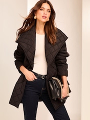 Lipsy Black Shower Resistant Quilted Wrap Padded Coat - Image 3 of 6