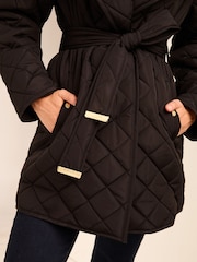 Lipsy Black Shower Resistant Quilted Wrap Padded Coat - Image 4 of 6