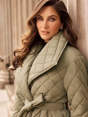 Lipsy Khaki Green Shower Resistant Quilted Wrap Padded Coat - Image 2 of 6