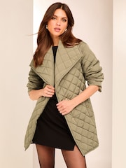 Lipsy Khaki Green Shower Resistant Quilted Wrap Padded Coat - Image 3 of 6