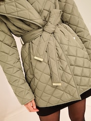 Lipsy Khaki Green Shower Resistant Quilted Wrap Padded Coat - Image 4 of 6