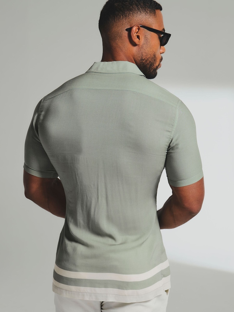 Tailored Athlete Green Muscle Fit Colour Block Border Shirt - Image 2 of 5 Tailored Athlete Green Muscle Fit Colour Block Border Shirt - Image 2 of 5