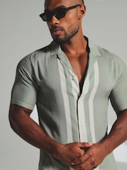 Tailored Athlete Green Muscle Fit Colour Block Border Shirt - Image 4 of 5