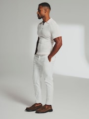 Tailored Athlete Cream Muscle Fit Pointelle Knitted Open Collar Polo Shirt - Image 3 of 6