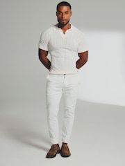 Tailored Athlete Cream Muscle Fit Pointelle Knitted Open Collar Polo Shirt - Image 4 of 6