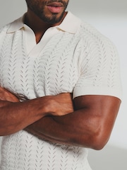 Tailored Athlete Cream Muscle Fit Pointelle Knitted Open Collar Polo Shirt - Image 5 of 6