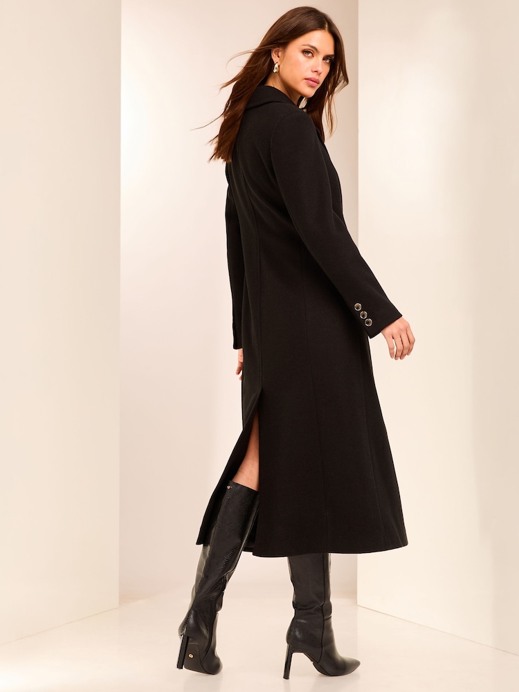 Lipsy Black Long Line Double Breasted Coat With Wool - Image 6 of 6