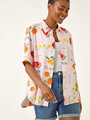 Roman Pink Fruit Print Collared Shirt - Image 1 of 5