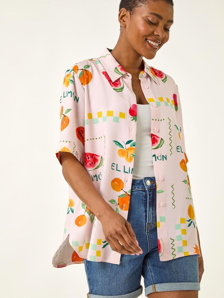 Roman Pink Fruit Print Collared Shirt - Image 1 of 5