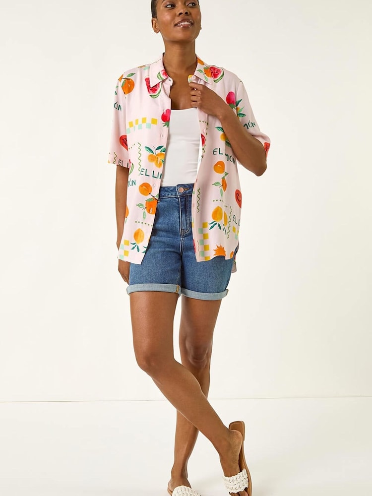 Roman Pink Fruit Print Collared Shirt - Image 2 of 5