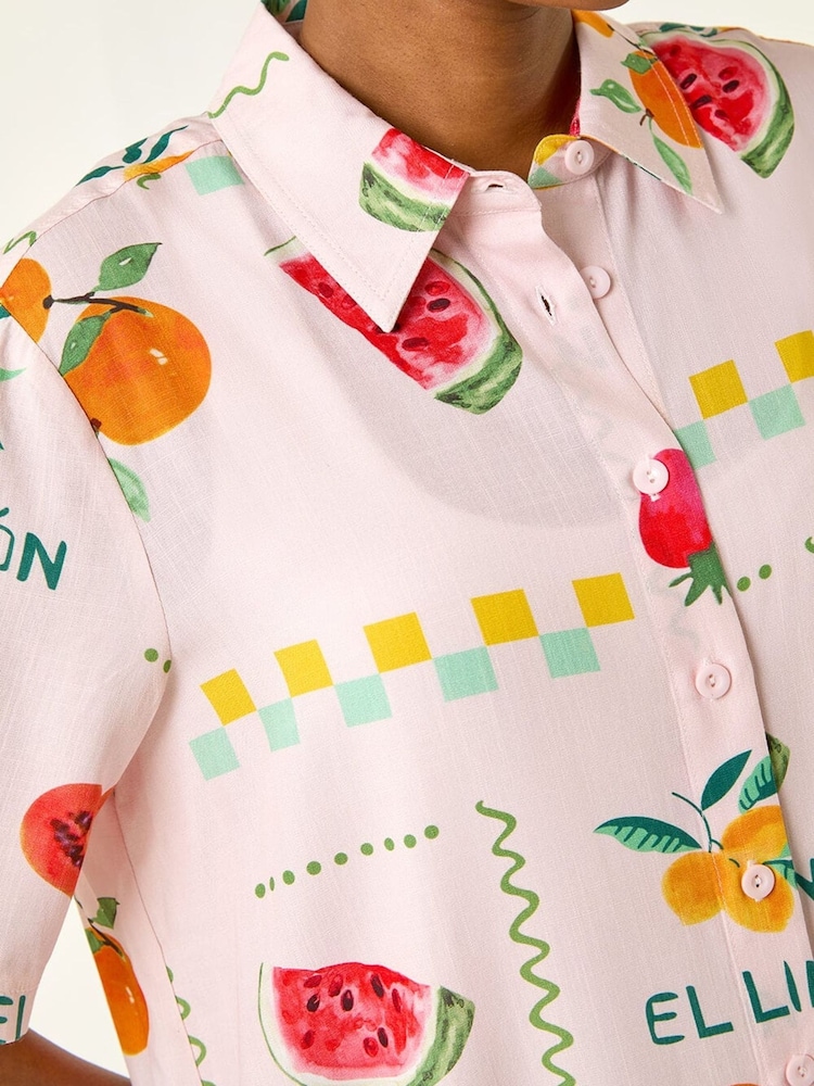 Roman Pink Fruit Print Collared Shirt - Image 5 of 5