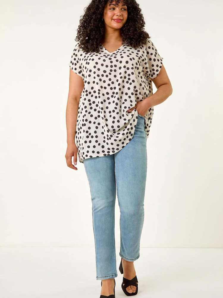 Roman Black Curve Spot Print Cocoon Stretch Top - Image 2 of 5