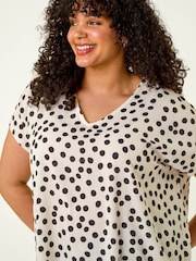 Roman Black Curve Spot Print Cocoon Stretch Top - Image 4 of 5