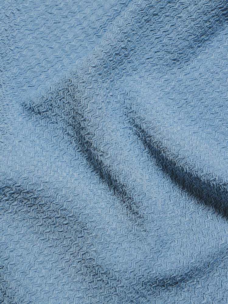 Tailored Athlete Blue Muscle Fit Textured Cuban Collar Shirt - Image 4 of 4