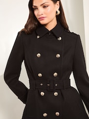 Lipsy Black Short Belted Military Coat With Wool - Image 1 of 4