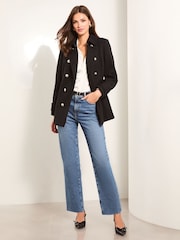 Lipsy Black Short Belted Military Coat With Wool - Image 2 of 4