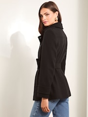 Lipsy Black Short Belted Military Coat With Wool - Image 4 of 4
