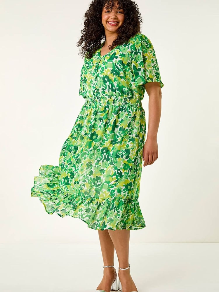 Roman Green Curve Stretch Floral Midi Dress - Image 1 of 5 Roman Green Curve Stretch Floral Midi Dress - Image 1 of 5