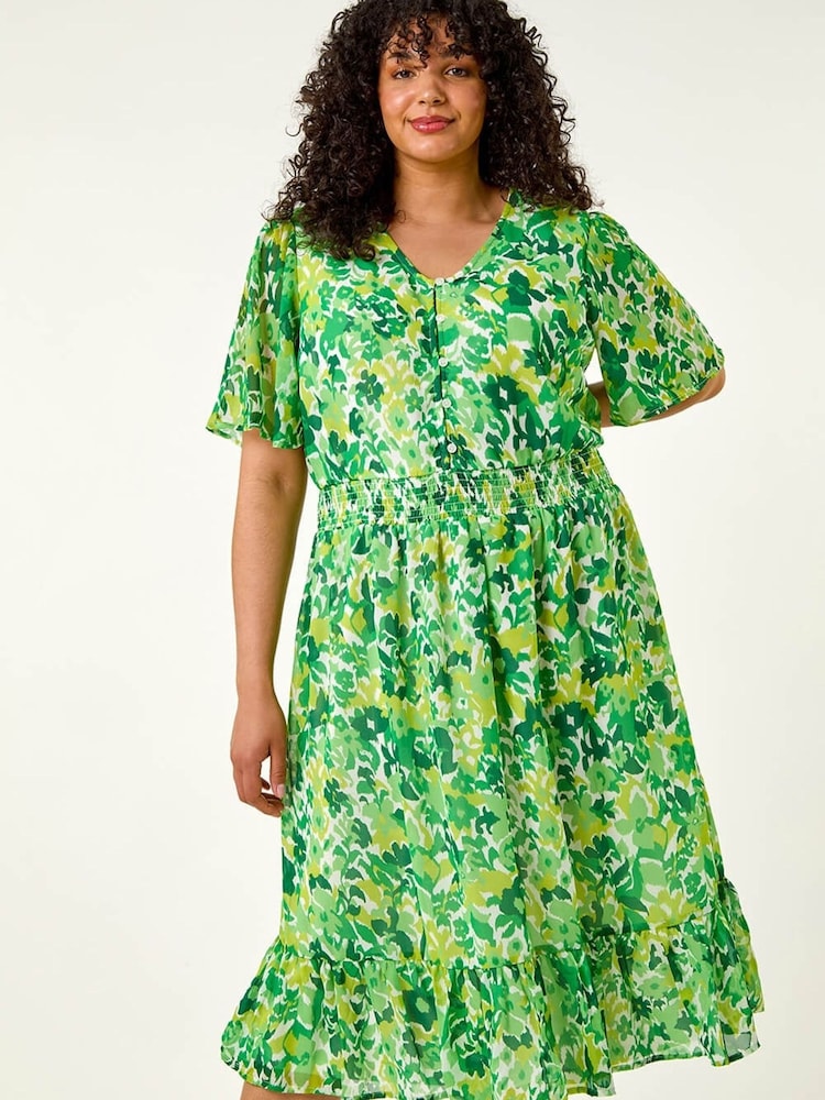 Roman Green Curve Stretch Floral Midi Dress - Image 2 of 5 Roman Green Curve Stretch Floral Midi Dress - Image 2 of 5