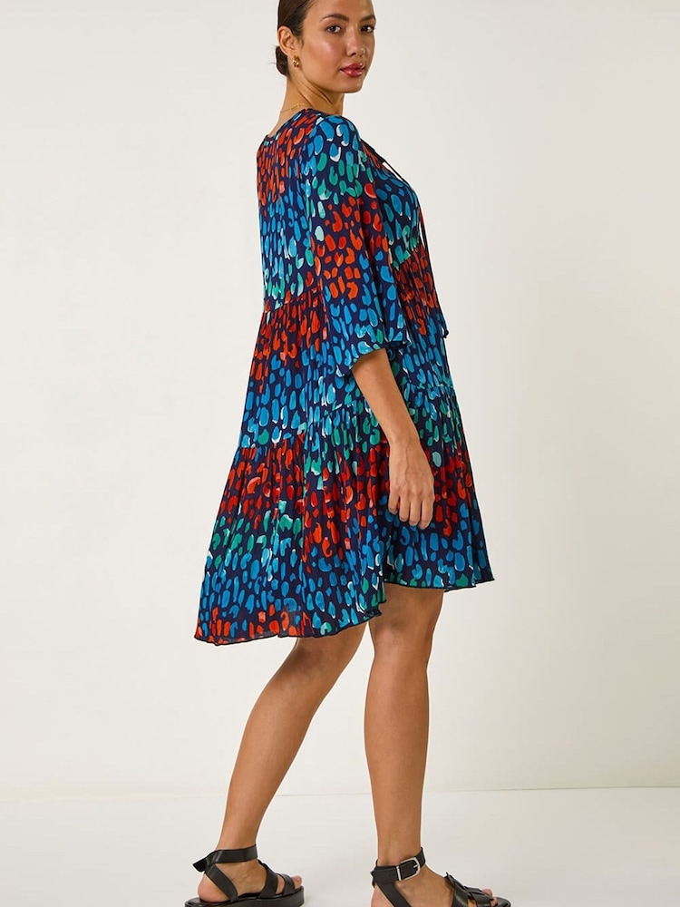 Roman Blue Abstract Spot Print Lace Trim Dress - Image 2 of 5 Roman Blue Abstract Spot Print Lace Trim Dress - Image 2 of 5