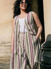 Roman Purple Curve Zig Zag Print Wide Leg Trousers - Image 1 of 5