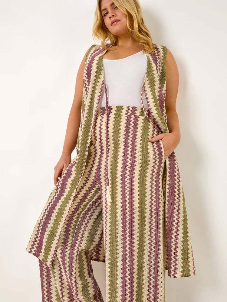 Roman Purple Curve Zig Zag Print Wide Leg Trousers - Image 2 of 5