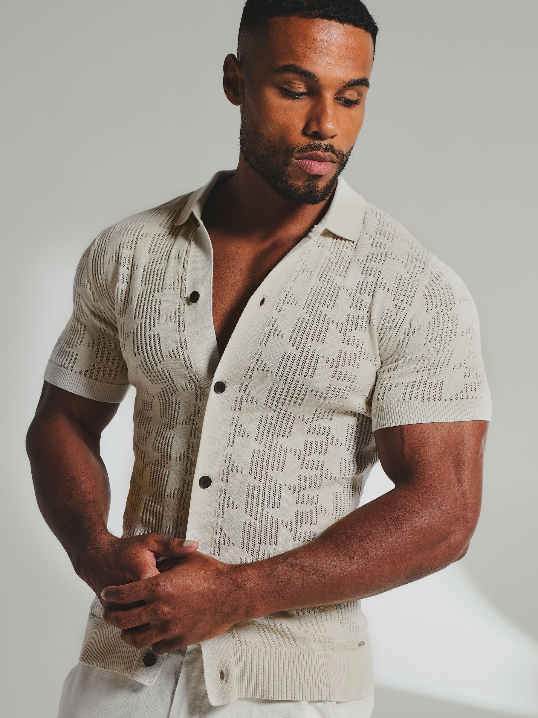 Buy Tailored Athlete Natural Muscle Fit Geo Crochet Knitted Shirt