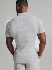 Tailored Athlete White Muscle Fit Textured Geo Cuban Collar Shirt - Image 2 of 6