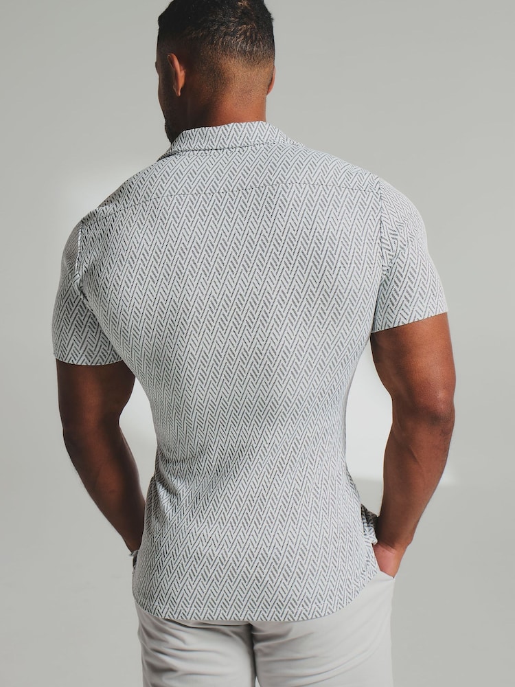 Tailored Athlete White Muscle Fit Textured Geo Cuban Collar Shirt - Image 2 of 6