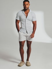 Tailored Athlete White Muscle Fit Textured Geo Cuban Collar Shirt - Image 3 of 6