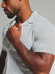 Tailored Athlete White Muscle Fit Textured Geo Cuban Collar Shirt - Image 4 of 6
