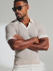 Tailored Athlete Natural Muscle Fit Colour Block Tipped Knitted Open Collar Polo Shirt - Image 1 of 6