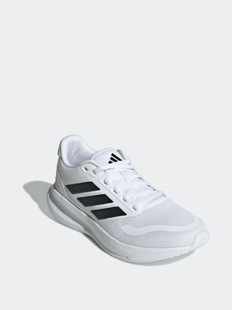 adidas White/Black Runfalcon 5 Lace Running Junior Trainers - Image 2 of 5 adidas White/Black Runfalcon 5 Lace Running Junior Trainers - Image 2 of 5
