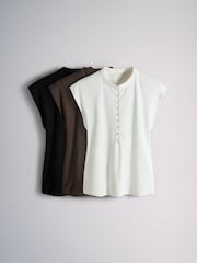 The Set 3 Pack Mandarin Collar Shirts Black/Cream/Brown - Image 1 of 10