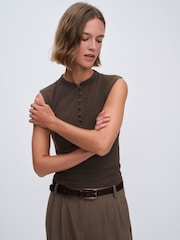 The Set 3 Pack Mandarin Collar Shirts Black/Cream/Brown - Image 3 of 10