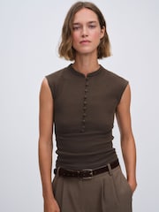 The Set 3 Pack Mandarin Collar Shirts Black/Cream/Brown - Image 4 of 10