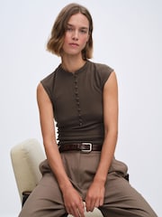 The Set 3 Pack Mandarin Collar Shirts Black/Cream/Brown - Image 5 of 10